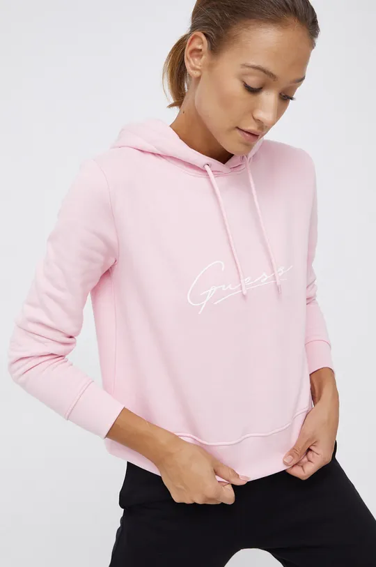 Βαμβακερή μπλούζα Guess ροζ