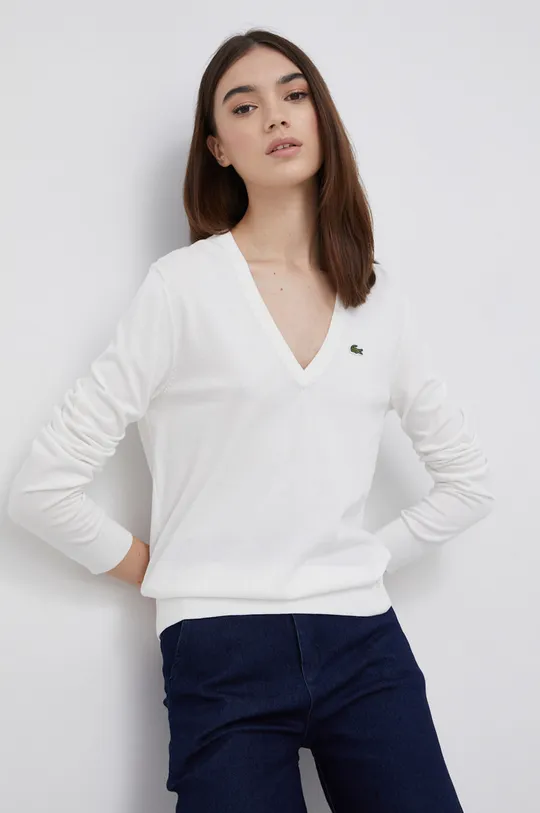λευκό Βαμβακερό πουλόβερ Lacoste Γυναικεία