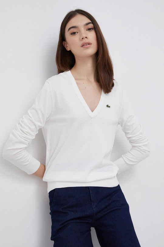 biały Lacoste Sweter bawełniany AF7013 Damski