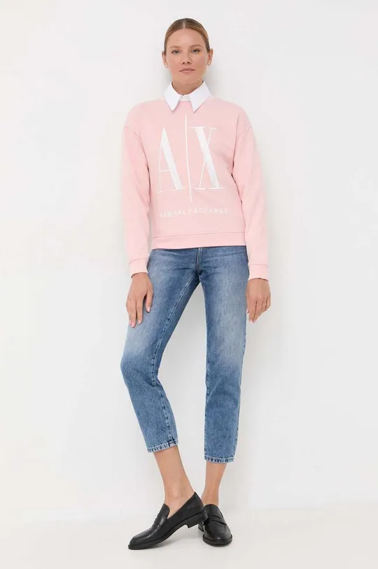 Bombažen pulover Armani Exchange roza