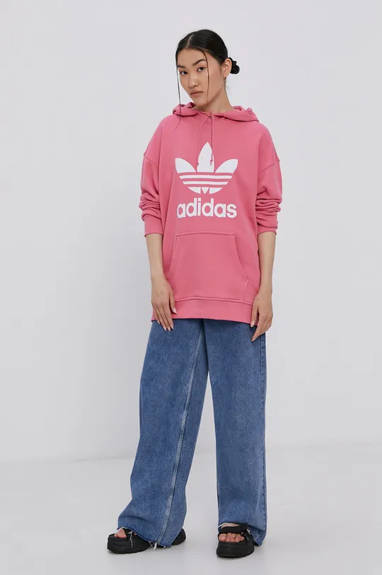 roza adidas Originals bombažni pulover Ženski