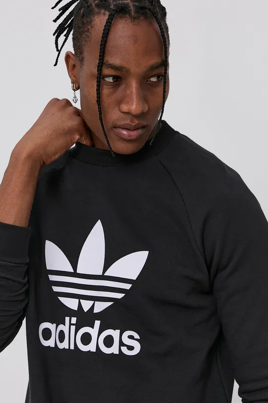črna adidas Originals bombažni pulover