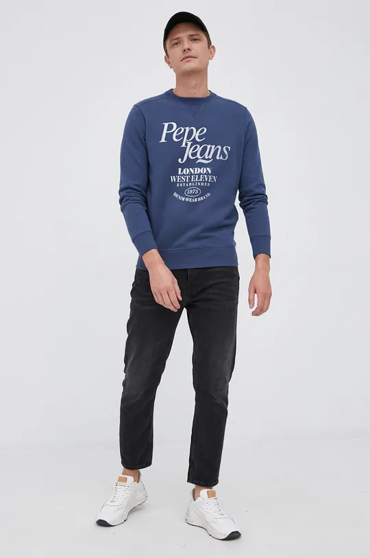 Pepe Jeans felpa in cotone LAMARCK blu navy