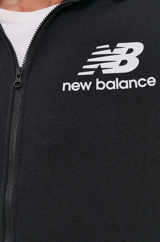 New Balance Bluza MJ03558BK, męska kolor czarny z kapturem z nadrukiem |  Answear.com