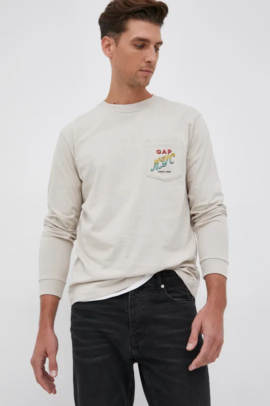 béžová Bavlnené tričko s dlhým rukávom GAP Pánsky