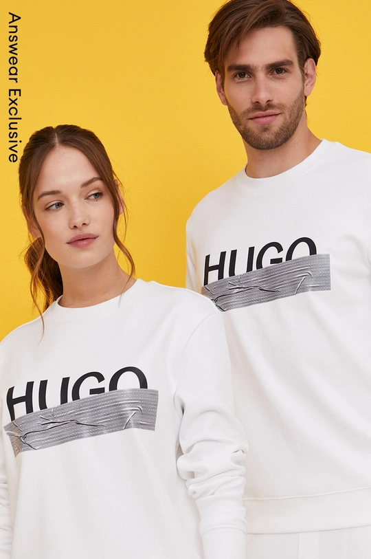 biela Bavlnená mikina Hugo Unisex