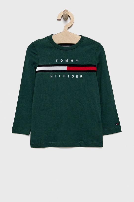 zelená Detská bavlnená košeľa s dlhým rukávom Tommy Hilfiger Chlapčenský