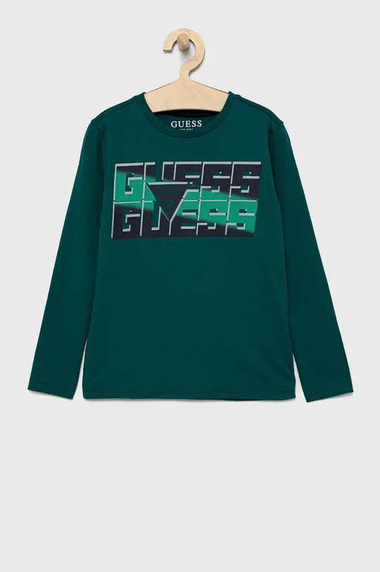 бирюзовый Хлопковый детский лонгслив Guess Для мальчиков