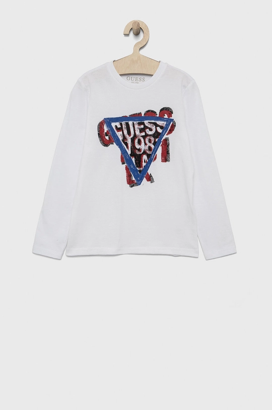 biały Guess Longsleeve bawełniany dziecięcy Chłopięcy