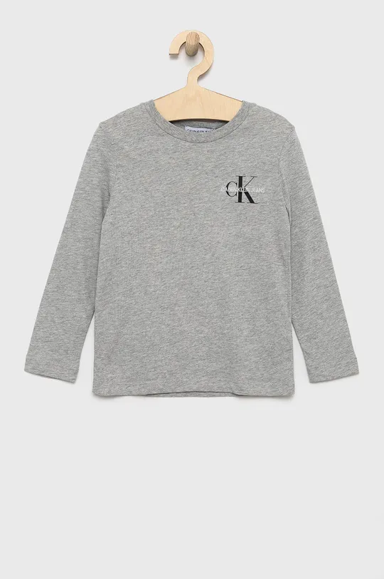 sivá Detská bavlnená košeľa s dlhým rukávom Calvin Klein Jeans Chlapčenský