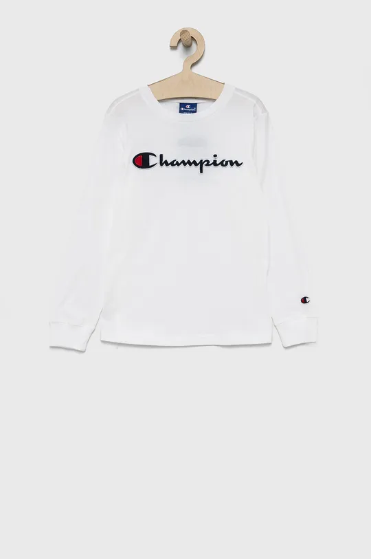 biela Detská bavlnená košeľa s dlhým rukávom Champion Chlapčenský