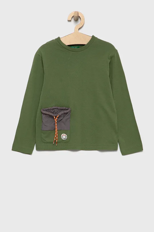 zelená Detská bavlnená košeľa s dlhým rukávom United Colors of Benetton Chlapčenský