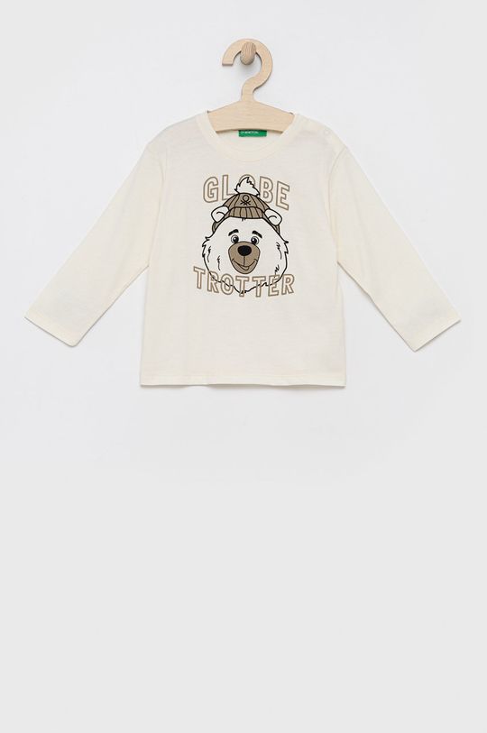 krémová Detská bavlnená košeľa s dlhým rukávom United Colors of Benetton Chlapčenský
