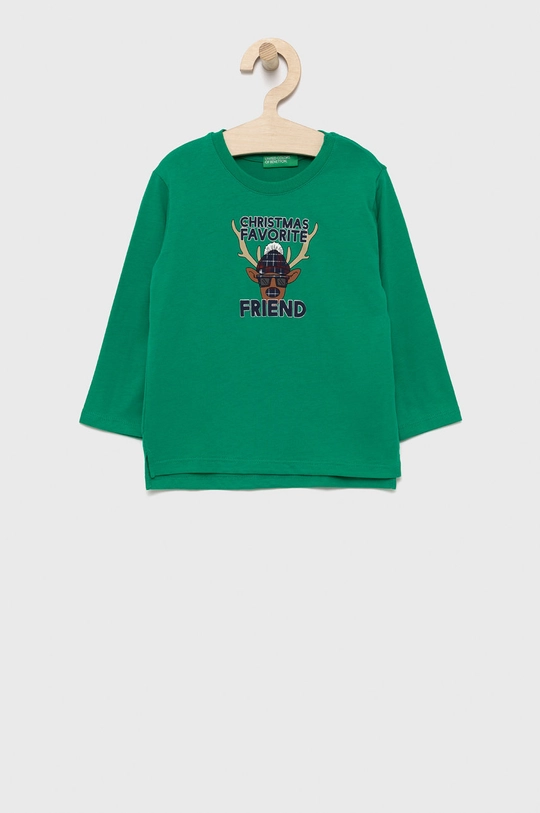 zielony United Colors of Benetton Longsleeve bawełniany dziecięcy Chłopięcy