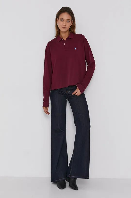 Bavlnené tričko s dlhým rukávom Polo Ralph Lauren burgundské