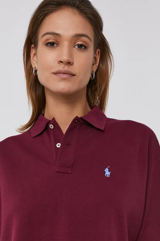 burgundské Bavlnené tričko s dlhým rukávom Polo Ralph Lauren
