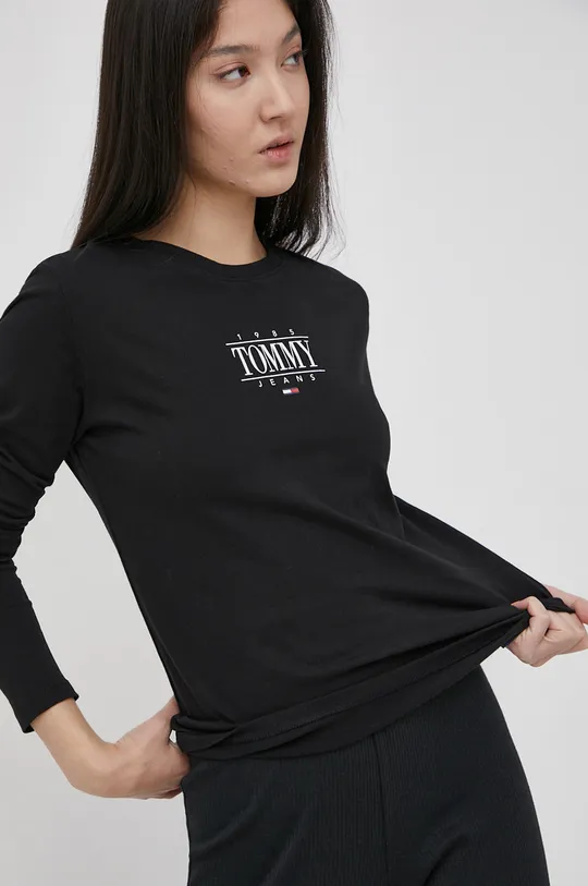 μαύρο Βαμβακερό πουκάμισο με μακριά μανίκια Tommy Jeans Γυναικεία