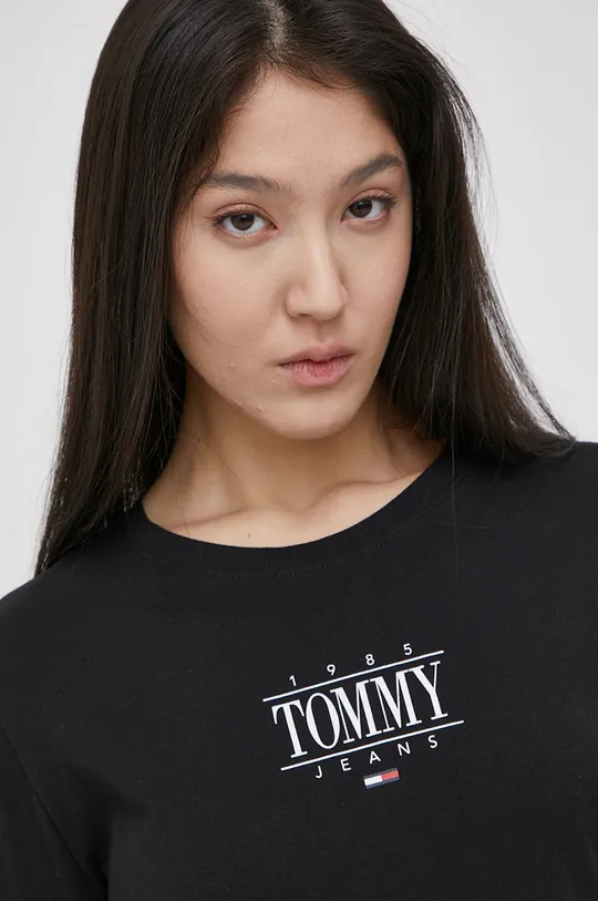 μαύρο Βαμβακερό πουκάμισο με μακριά μανίκια Tommy Jeans