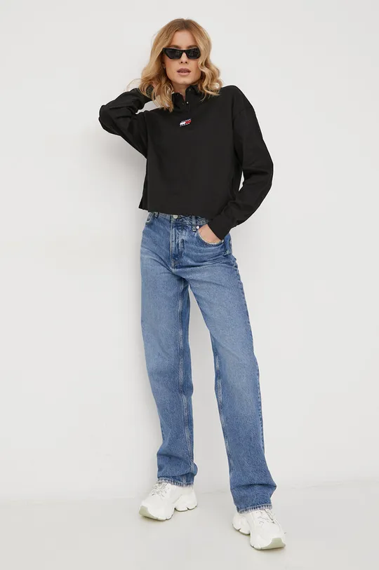 Βαμβακερό πουκάμισο με μακριά μανίκια Tommy Jeans μαύρο
