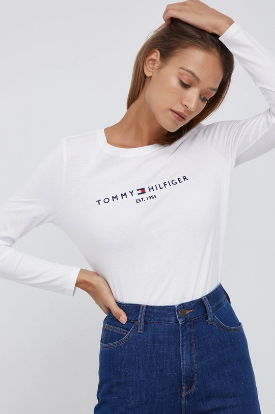 biały Tommy Hilfiger longsleeve bawełniany