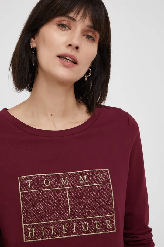 μπορντό Βαμβακερή μπλούζα με μακριά μανίκια Tommy Hilfiger