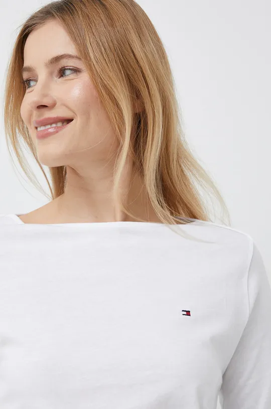 μπεζ Βαμβακερή μπλούζα με μακριά μανίκια Tommy Hilfiger Γυναικεία