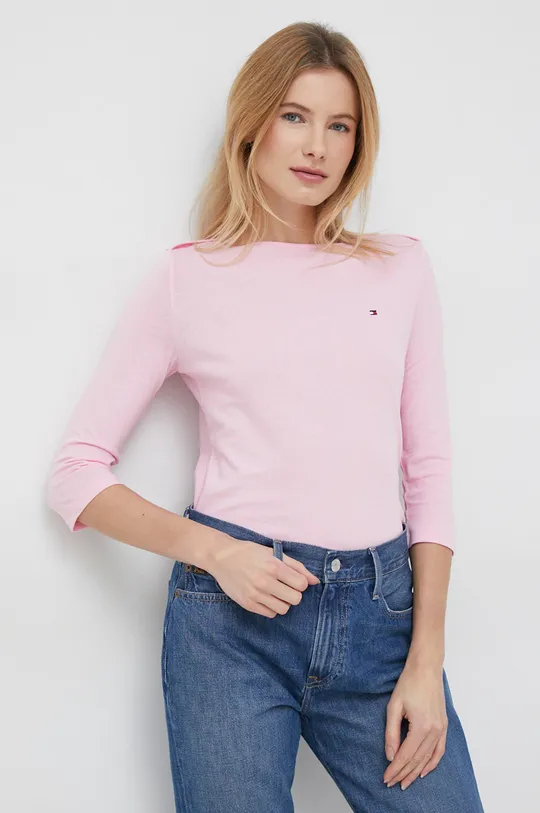 ροζ Βαμβακερή μπλούζα με μακριά μανίκια Tommy Hilfiger Γυναικεία