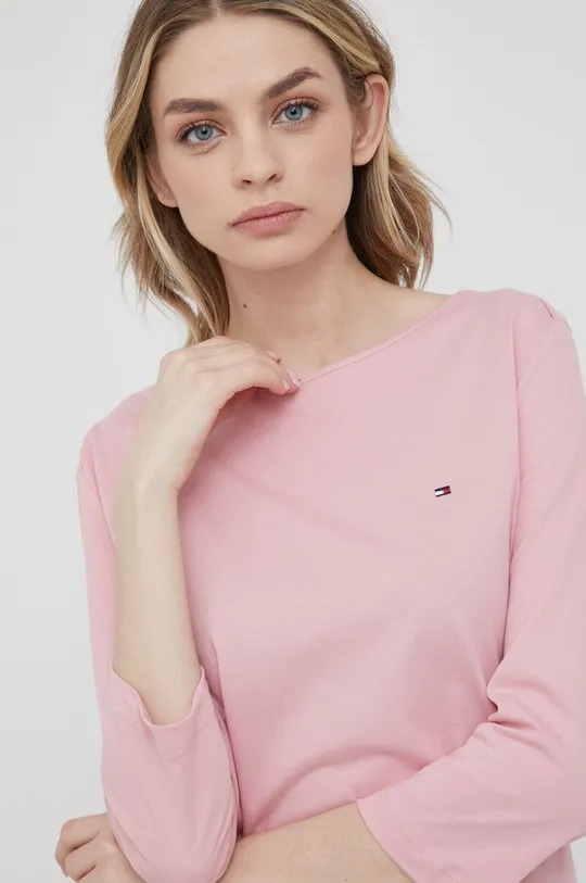 ροζ Βαμβακερή μπλούζα με μακριά μανίκια Tommy Hilfiger