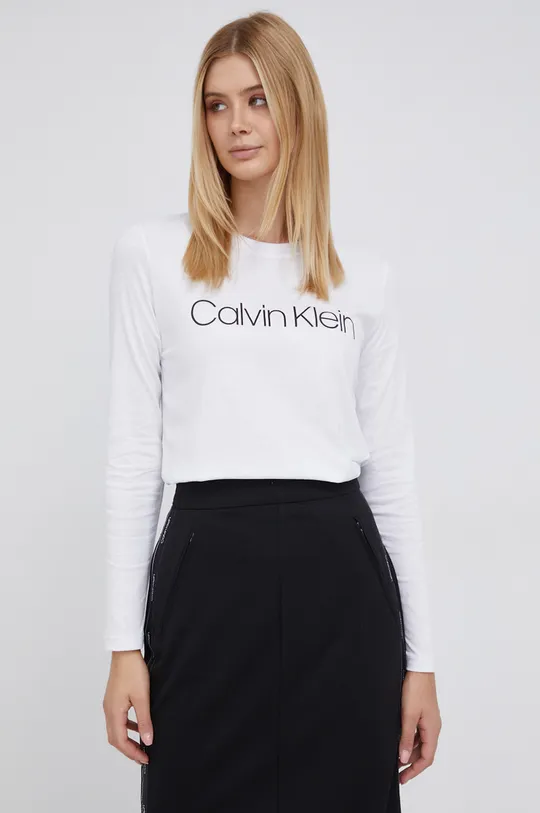 biela Bavlnené tričko s dlhým rukávom Calvin Klein Dámsky