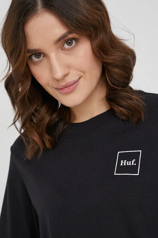 čierna Bavlnené tričko s dlhým rukávom HUF