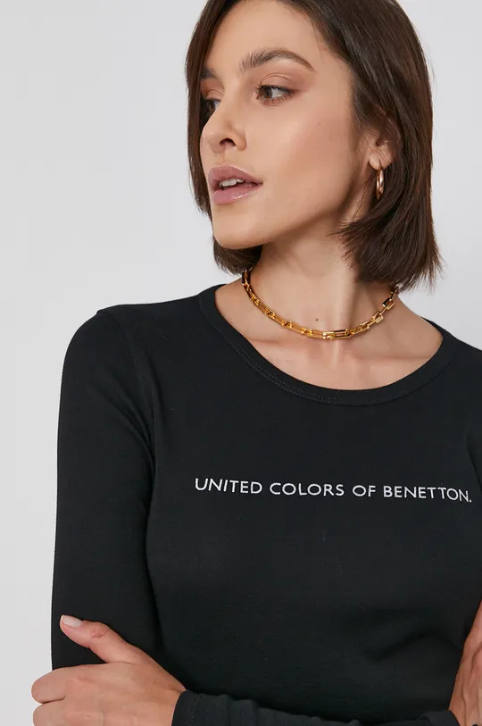 μαύρο Βαμβακερό πουκάμισο με μακριά μανίκια United Colors of Benetton