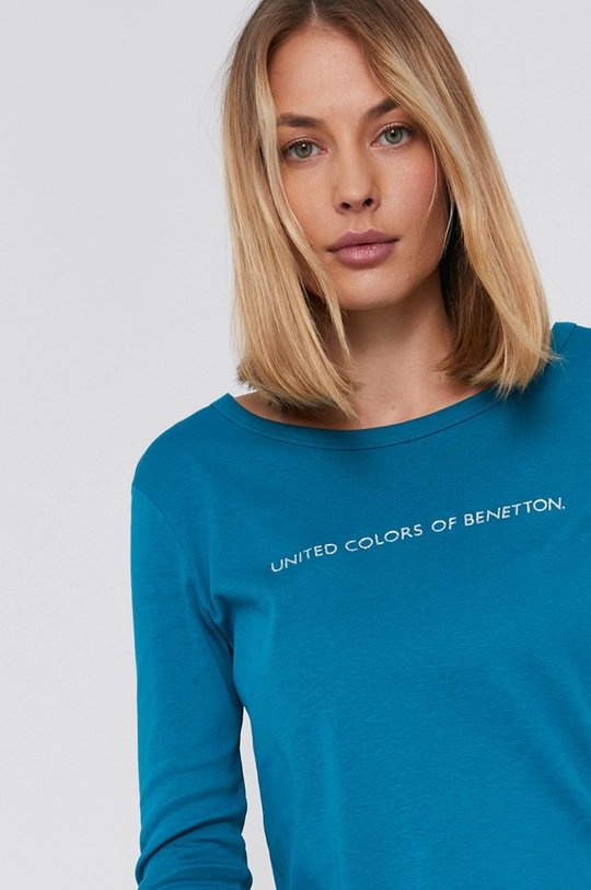 turkusowy United Colors of Benetton Longsleeve bawełniany Damski