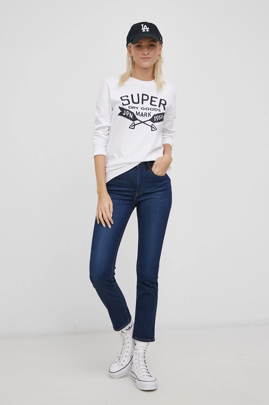 Superdry Longsleeve bawełniany biały