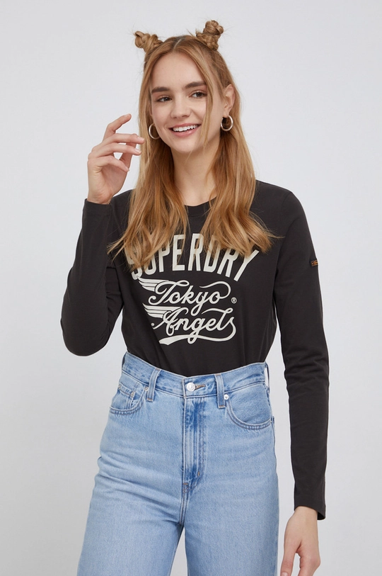 brązowy Superdry Longsleeve bawełniany