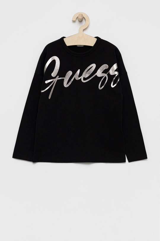 czarny Guess Longsleeve bawełniany dziecięcy Dziewczęcy