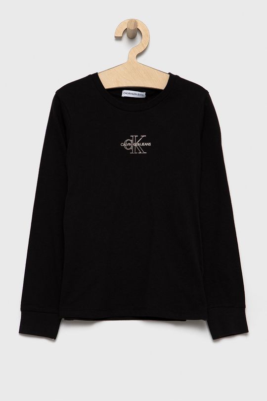 čierna Detská bavlnená košeľa s dlhým rukávom Calvin Klein Jeans Dievčenský