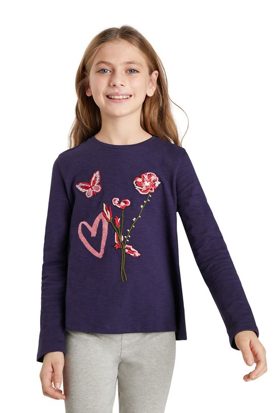 tmavě fialová Dětská bavlněná košile s dlouhým rukávem Desigual Dívčí