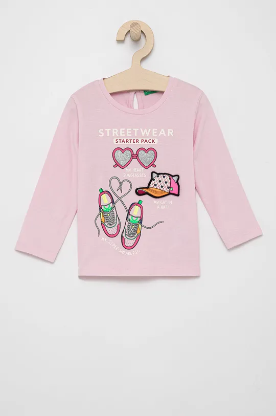 ružová Detské tričko s dlhým rukávom United Colors of Benetton Dievčenský