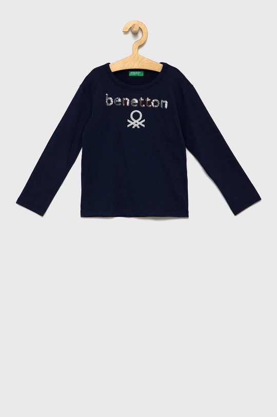 granatowy United Colors of Benetton Longsleeve bawełniany dziecięcy Dziewczęcy