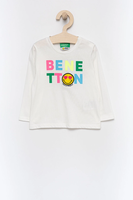 biały United Colors of Benetton Longsleeve bawełniany dziecięcy Dziewczęcy