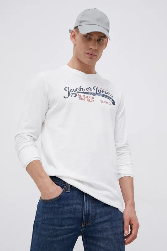 biela Bavlnené tričko s dlhým rukávom Premium by Jack&Jones Pánsky