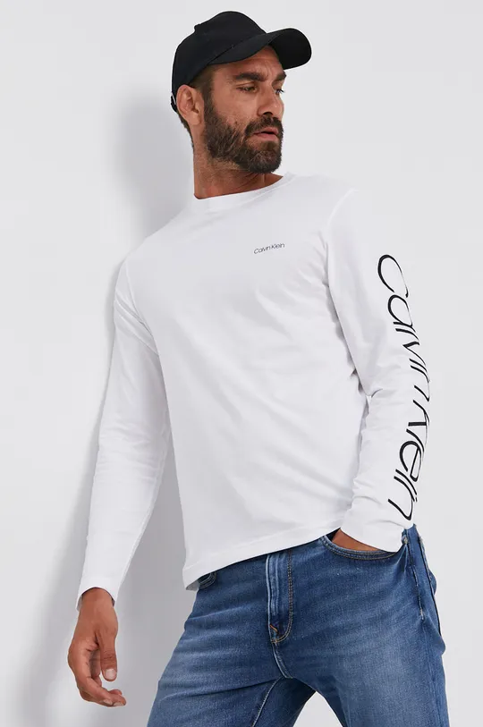 biela Tričko s dlhým rukávom Calvin Klein Pánsky