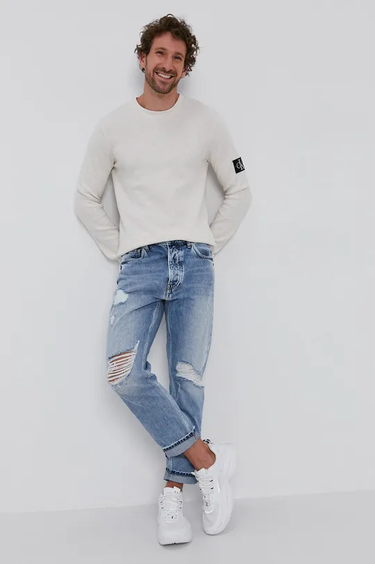 Tričko s dlhým rukávom Calvin Klein Jeans béžová