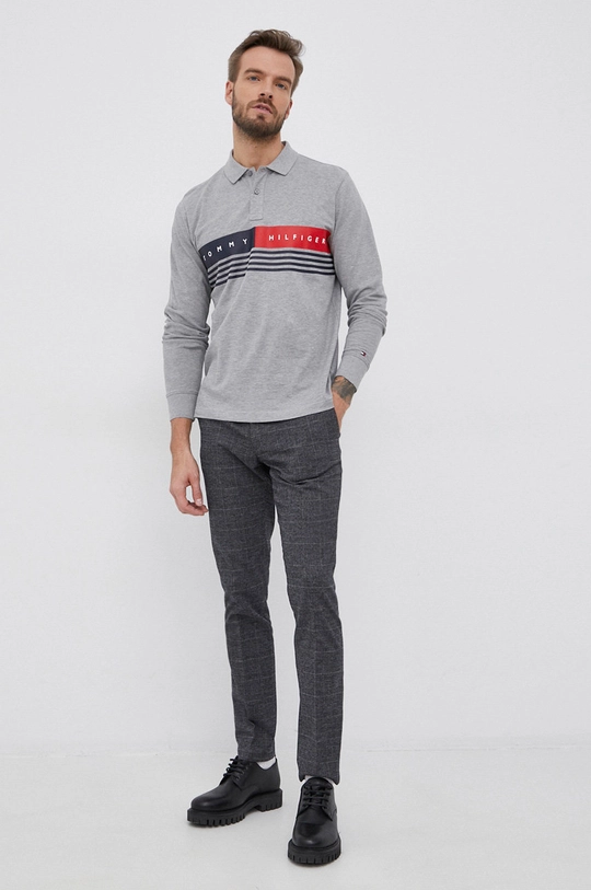 szary Tommy Hilfiger Longsleeve bawełniany Męski