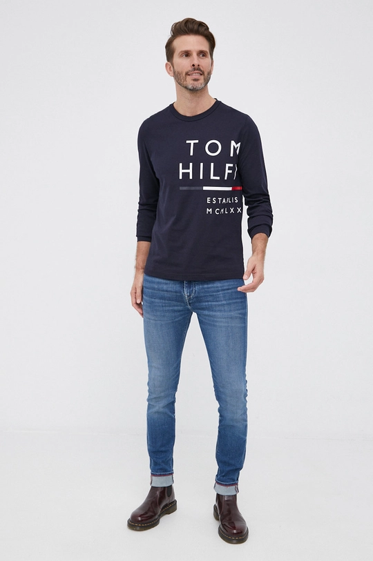 granatowy Tommy Hilfiger longsleeve bawełniany Męski