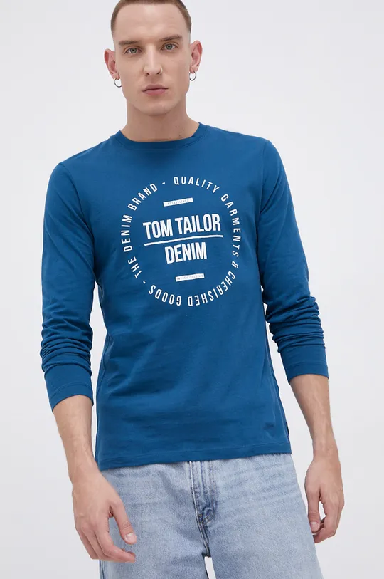 Bavlnené tričko s dlhým rukávom Tom Tailor tyrkysová