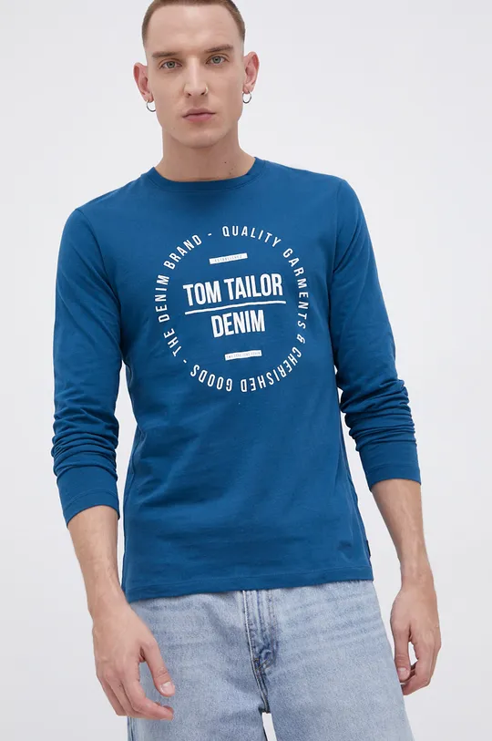 Хлопковый лонгслив Tom Tailor бирюзовый