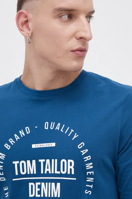 tyrkysová Bavlnené tričko s dlhým rukávom Tom Tailor