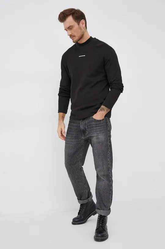 čierna Bavlnené tričko s dlhým rukávom Calvin Klein Jeans Pánsky