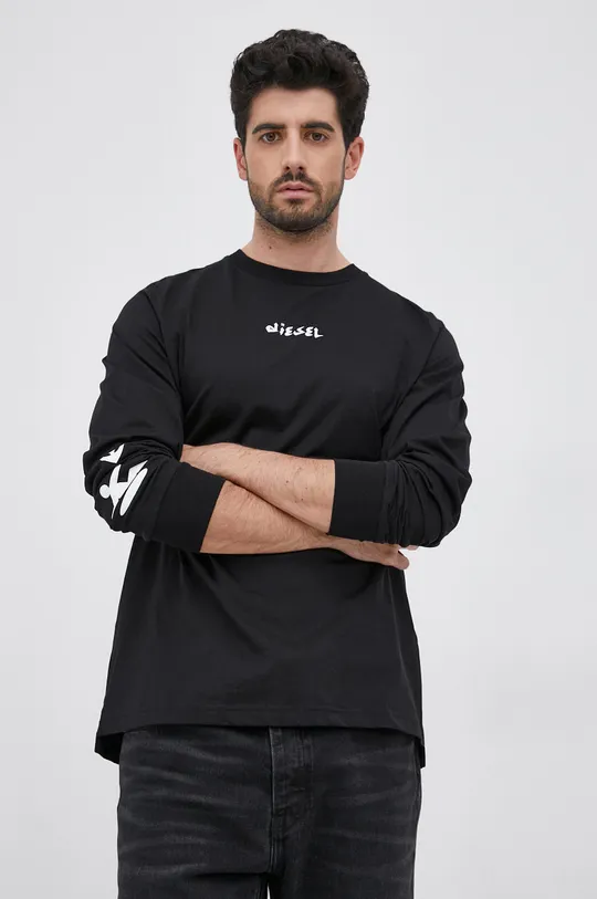 čierna Bavlnené tričko s dlhým rukávom Diesel